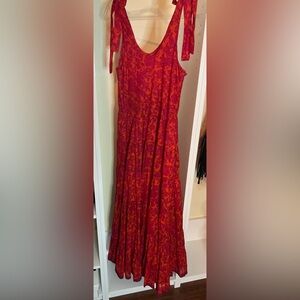 Free People Red Shoulder Tie Maxi Sundress